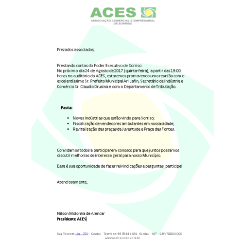 Convite aos Associados – Reunião com Prefeito Municipal