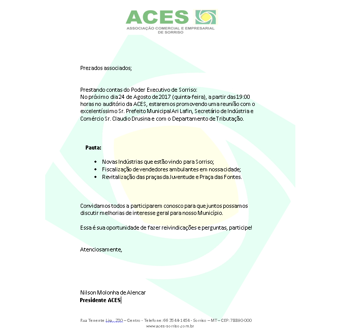 Convite aos Associados - Reunião com Prefeito Municipal
